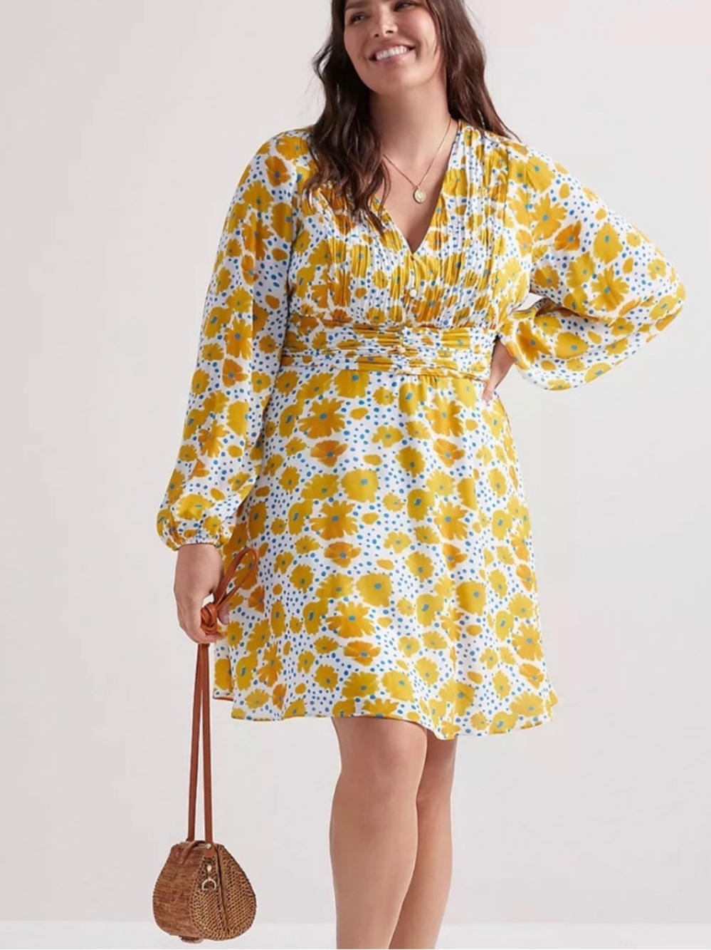 Anthropologie Yellow White and Blue Floral Mini Dress